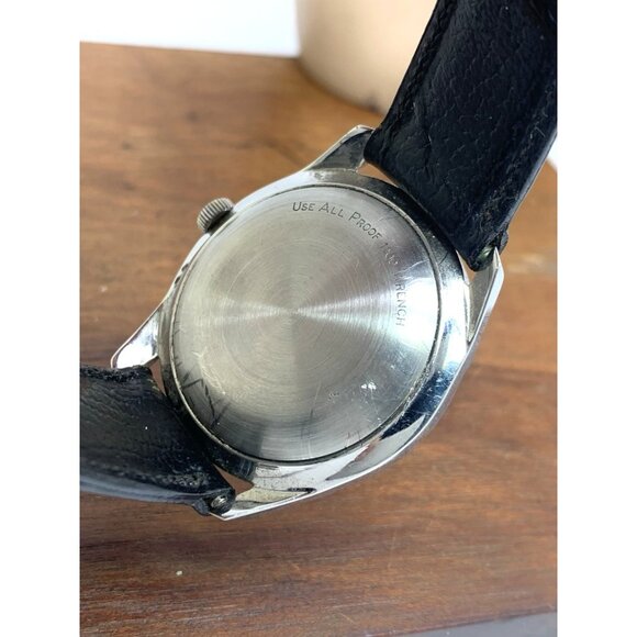 Wittnauer Mens Watch Vintage Swiss Hand Wind Silver Dial 33mm Black Leather Band - Picture 8 of 16